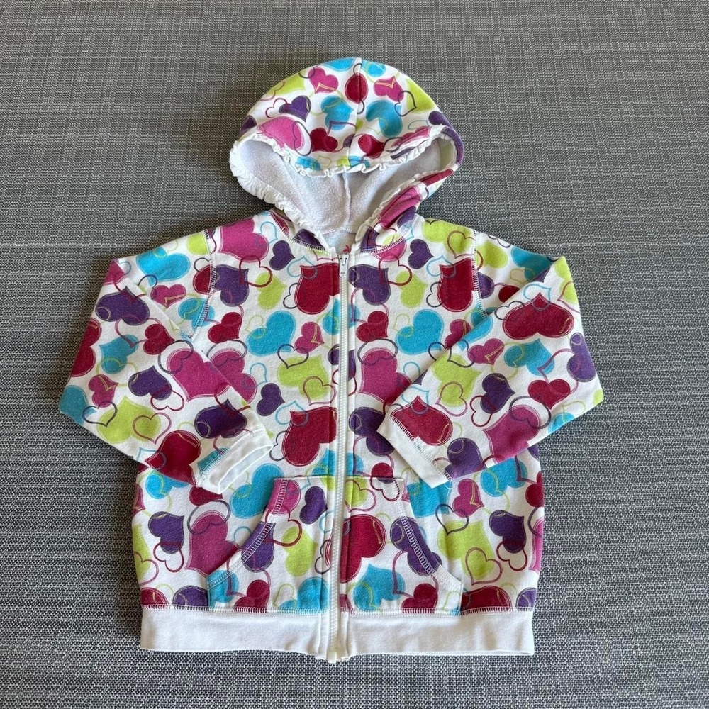 Okie-dokie Multi-colored heart print zip-up hoodie.